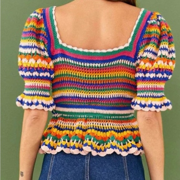 Farm Rio Multi Stitches Crochet Blouse Small - Picture 2 of 10